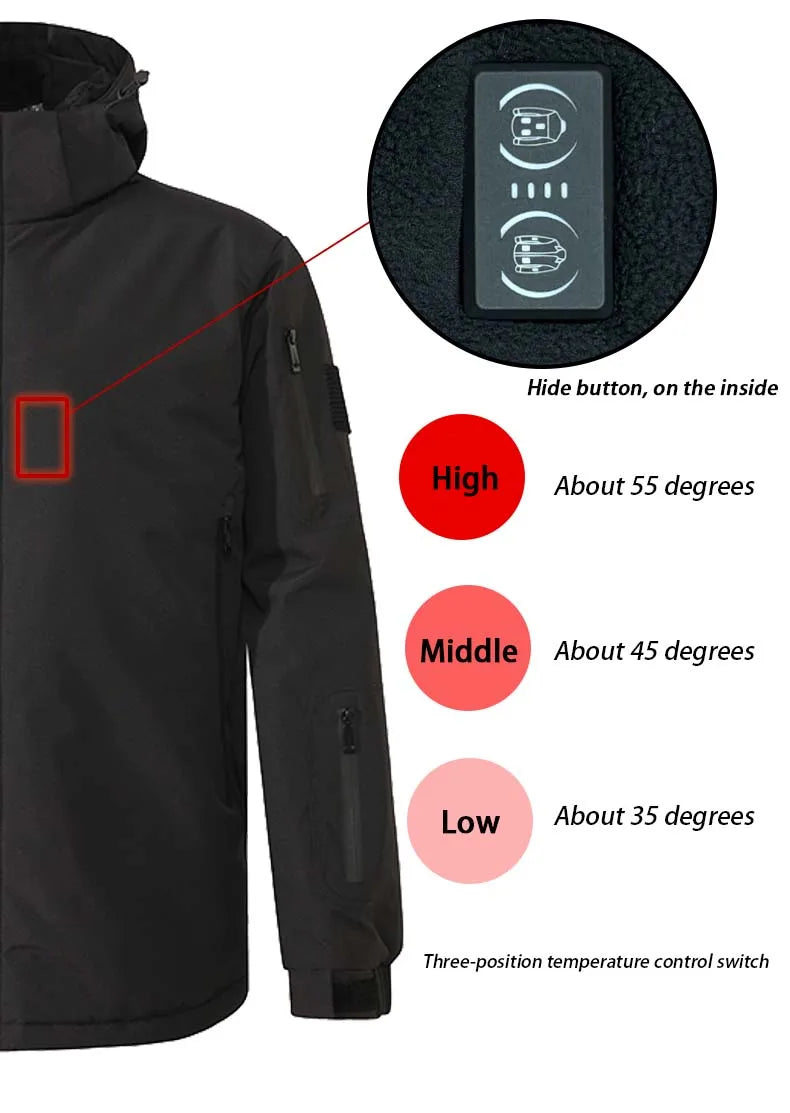 Chaqueta Calefactora de Grafeno con Capucha USB — 8 Zonas de Calor