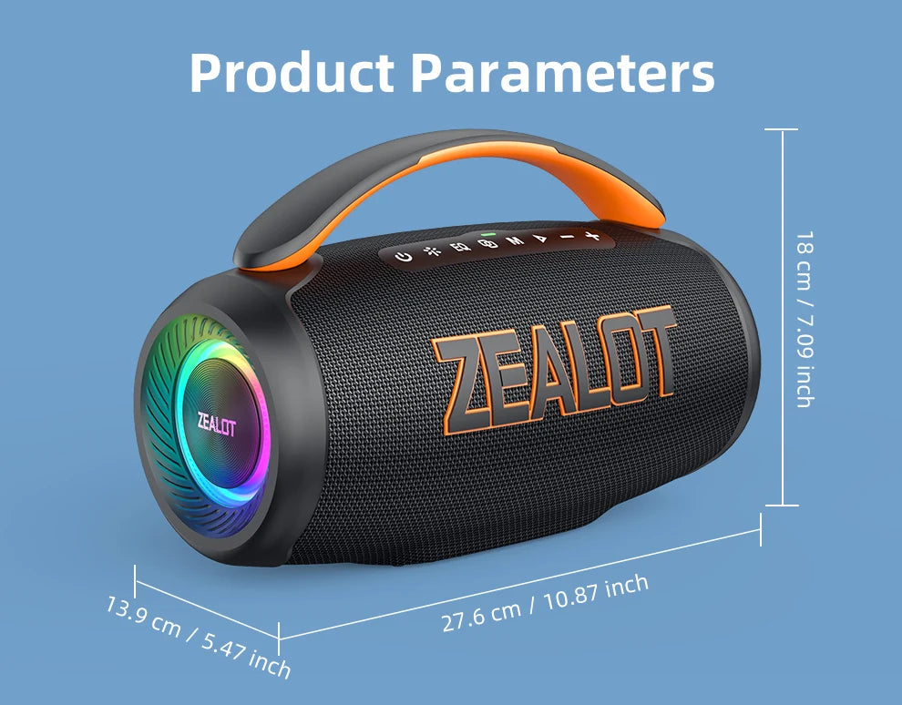 Altavoz Zealot-P12 Altavoz Bluetooth portátil de 60 W con IPX6 resistente al agua, mango cómodo, iluminación controlable, TF, USB
