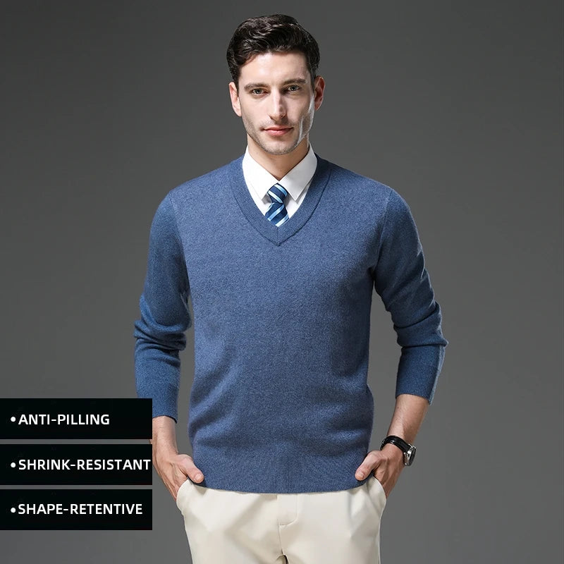 Suéter de Punto Grueso Antipilling para Hombre - Cuello en V