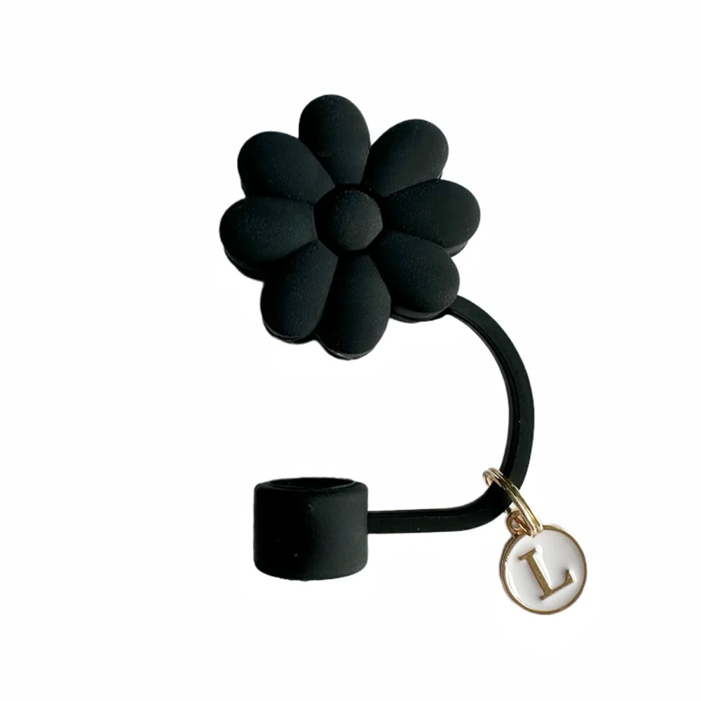 Tapas de Paja de Silicona con Diseño Floral - 26 Letras (Negro)