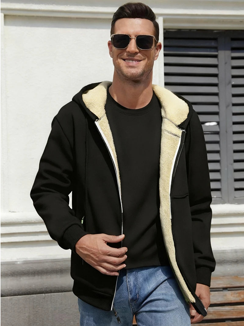Chaqueta de Invierno con Forro Sherpa y Capucha para Hombre