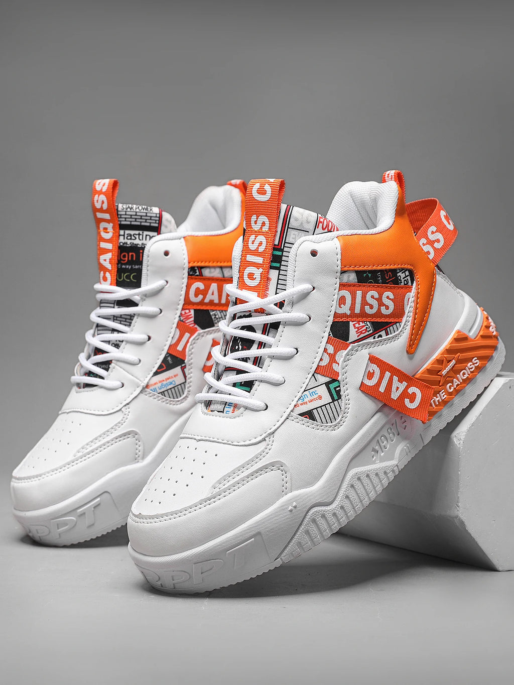 Zapatillas de plataforma con grafiti para hombre, estilo urbano, con cordones