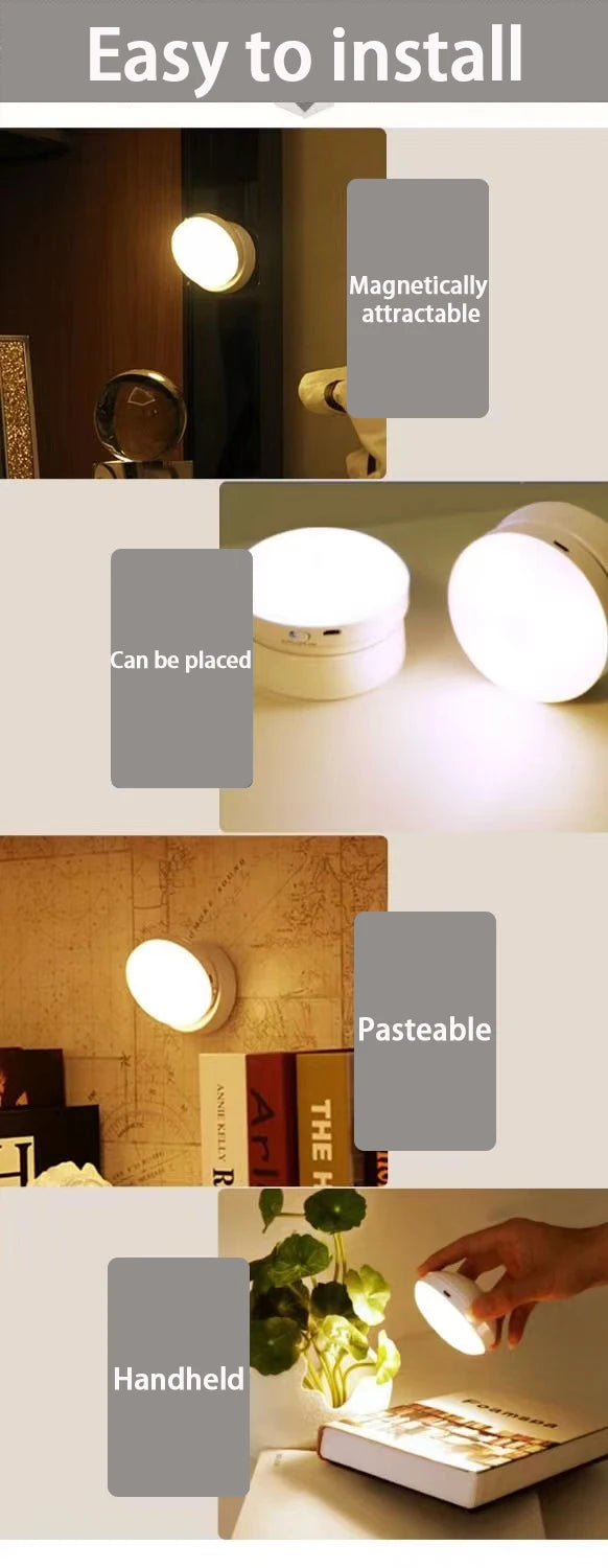 Luz Nocturna Magnética Giratoria con Sensor 360°