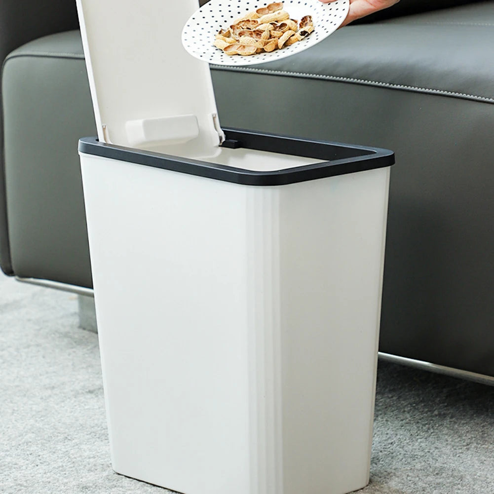 Cubo de basura con tapa a presión de plástico para baño, cocina y hogar