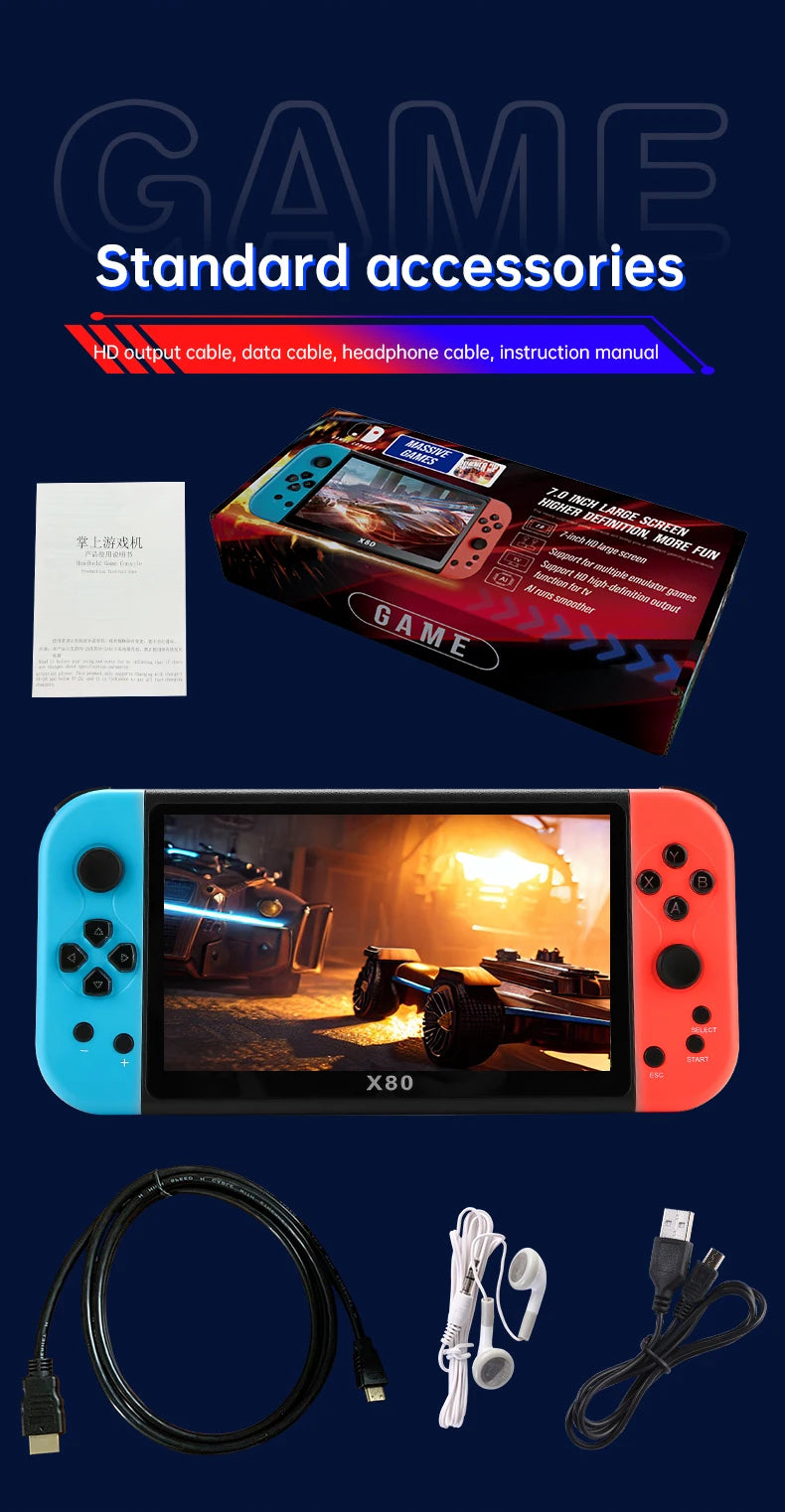 Consola de juegos portátil Coopreme X80, pantalla grande HD de 7 pulgadas, emulador Arcade PS1, nostálgico multifunción, juego portátil clásico PSP
