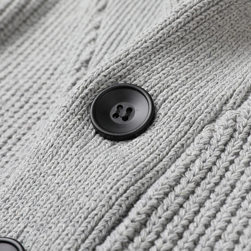 Suéter grueso de lana de gama alta para hombre, Chaqueta de punto de Cable, abrigos casuales, marca de moda coreana, otoño, invierno, 2021