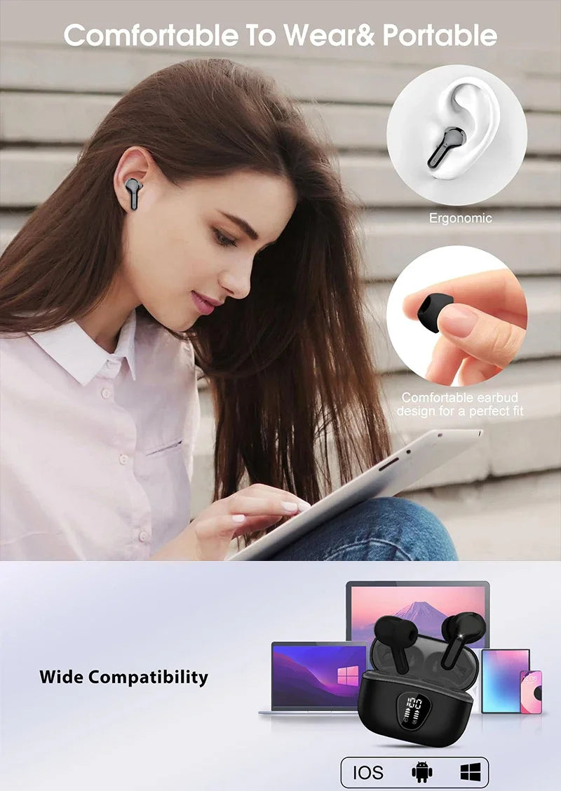 Auriculares Inalámbricos Bluetooth 5.3 ANC HiFi 48H Pantalla LED
