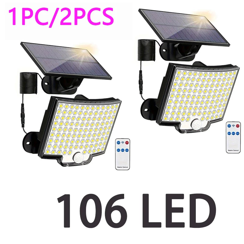 Lámpara Solar 106 LED para Exterior con Sensor de Movimiento Impermeable