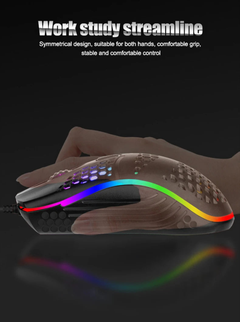 Ratón óptico con luz LED para juegos, Mouse ahuecado para ordenador portátil, escritorio, 4D, uso doméstico y oficina, 7 luces LED de respiración