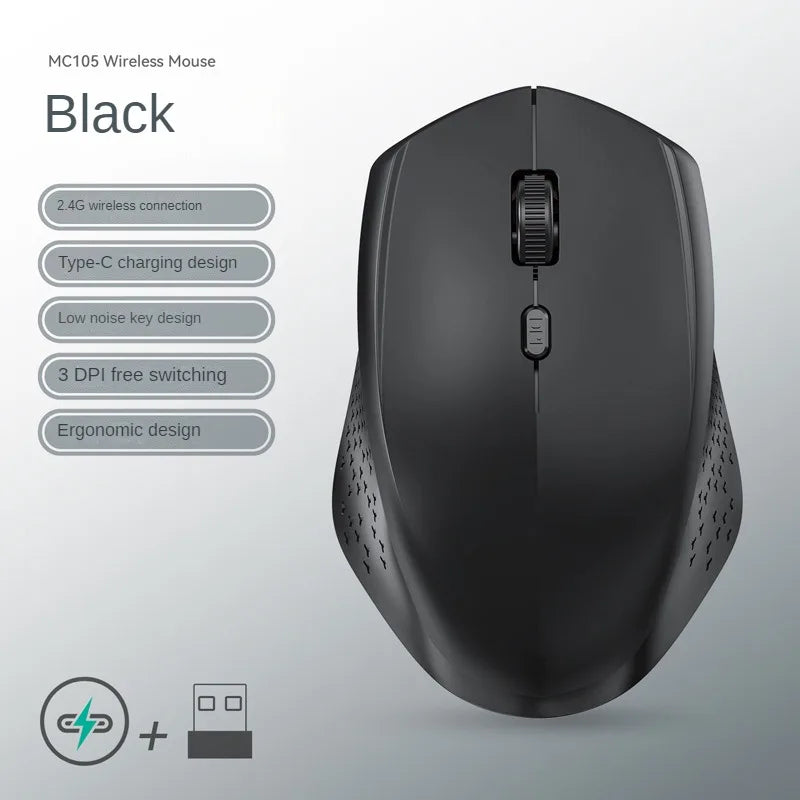Ratón inalámbrico de 6 botones 2,4G, Bluetooth 5,4, ratón recargable de modo Dual, ratón de oficina de 1600 DPI, ratón para juegos para PC y portátil