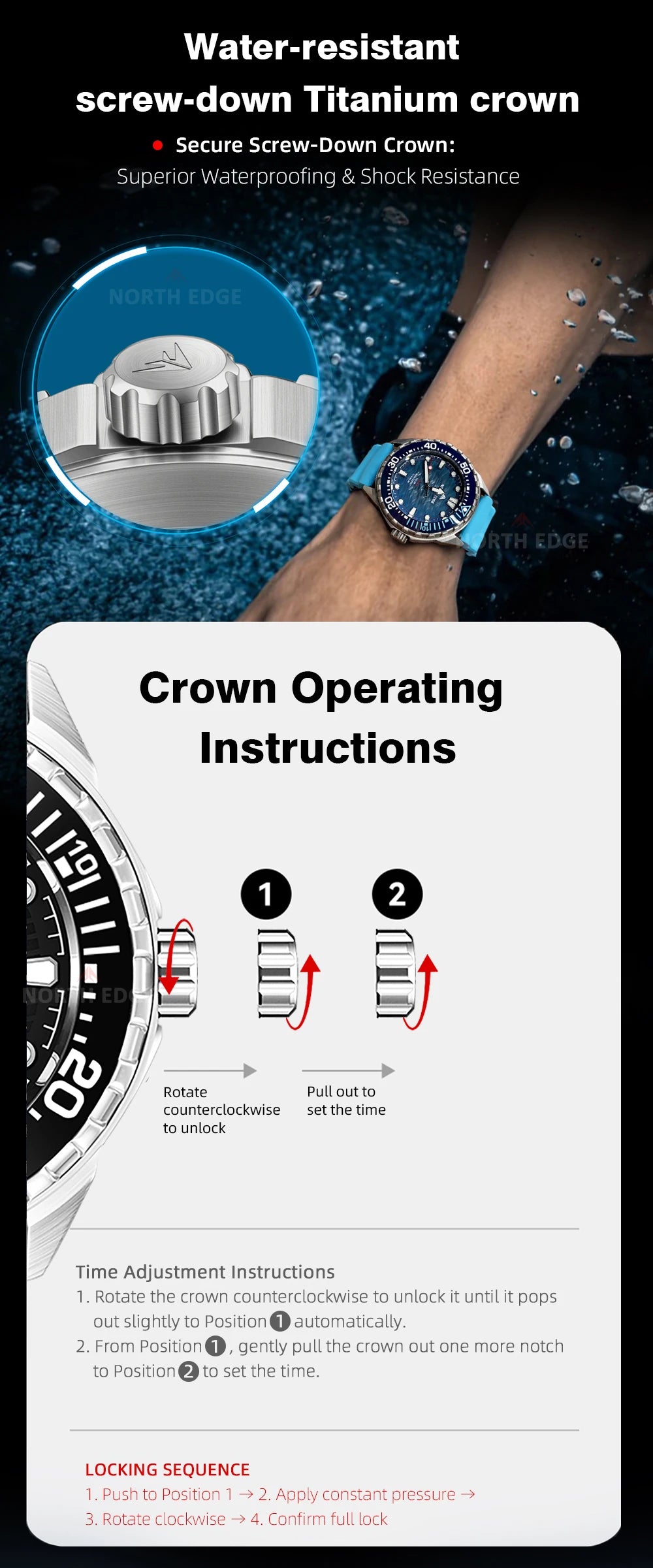 NORTH EDGE TRITON-Ti Reloj de Buceo Titanio Solar