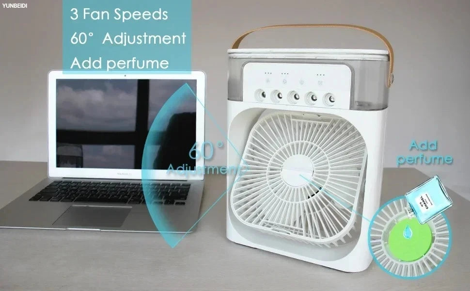 Ventilador 3 en 1 Portátil con Luz LED y Humidificador