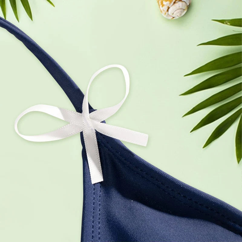 Conjuntos de Bikini de Color liso para mujer, traje de baño de vendaje Sexy, trajes de baño triangulares, Bikini de cintura baja