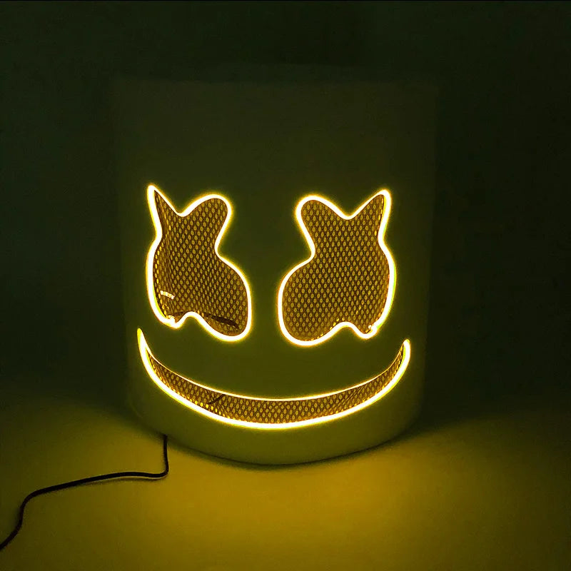 Máscara brillante de DJ Marshmello, barra de baile de Hip Hop, accesorios de espectáculo en club nocturno, máscara LED DIY de malvavisco Cos, máscara de DJ Disco para hombres, Disfraz
