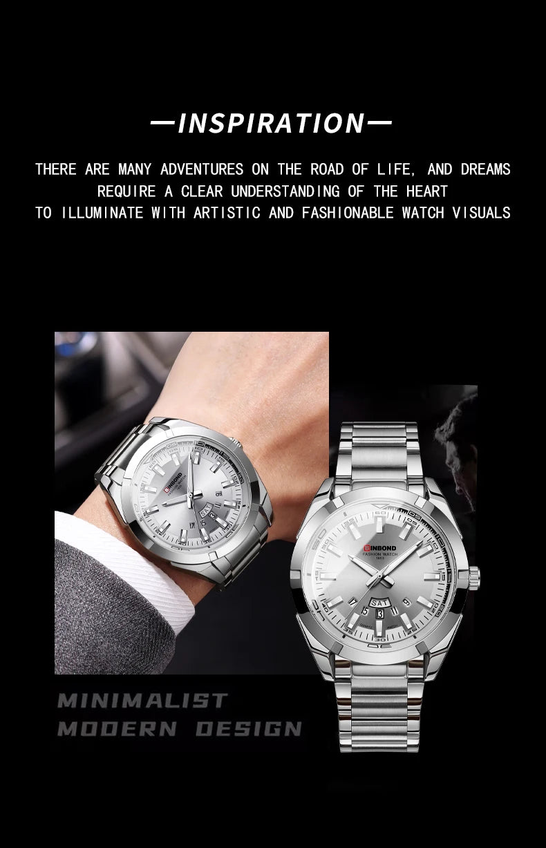 Reloj de Cuarzo BINBOND para Hombre Elegante Resistente al Agua