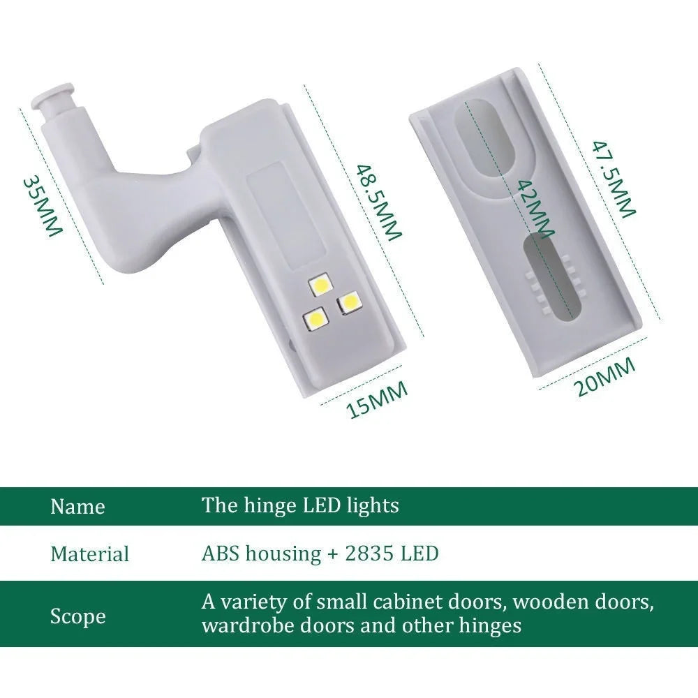 10 unids/set de luces LED para armario de cocina, lámpara con bisagra interior, iluminación para dormitorio, armario, debajo del armario, luces nocturnas