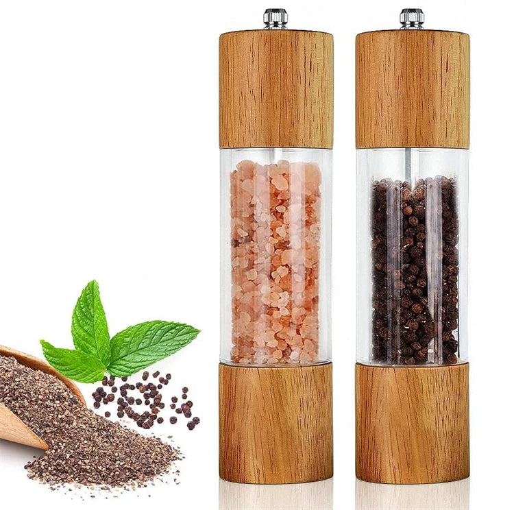 LMETJMA Juego de molinillo de sal y pimienta acrílico premium Molinos de sal y pimienta manuales Agitadores de madera con núcleo de cerámica ajustable 137