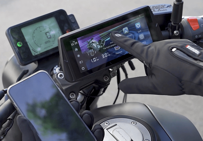Spedal CL876 Gps inalámbrico para motocicleta, CarPlay/Android Auto, 6,86 pulgadas, 1080P, cámaras duales, grabación en bucle, monitoreo de presión de neumáticos