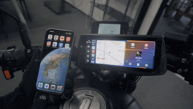 Spedal CL876 Gps inalámbrico para motocicleta, CarPlay/Android Auto, 6,86 pulgadas, 1080P, cámaras duales, grabación en bucle, monitoreo de presión de neumáticos